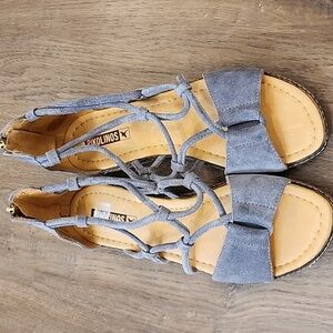 Pikolinos Gladiator Sandal Shoe Suede Strappy Leather Back Zip Gray Blue size 39